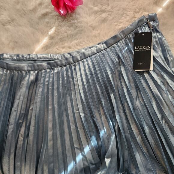 NEW Lauren Ralph Lauren Blue Metallic Pleated Chiffon Midi Skirt - Picture 15 of 15